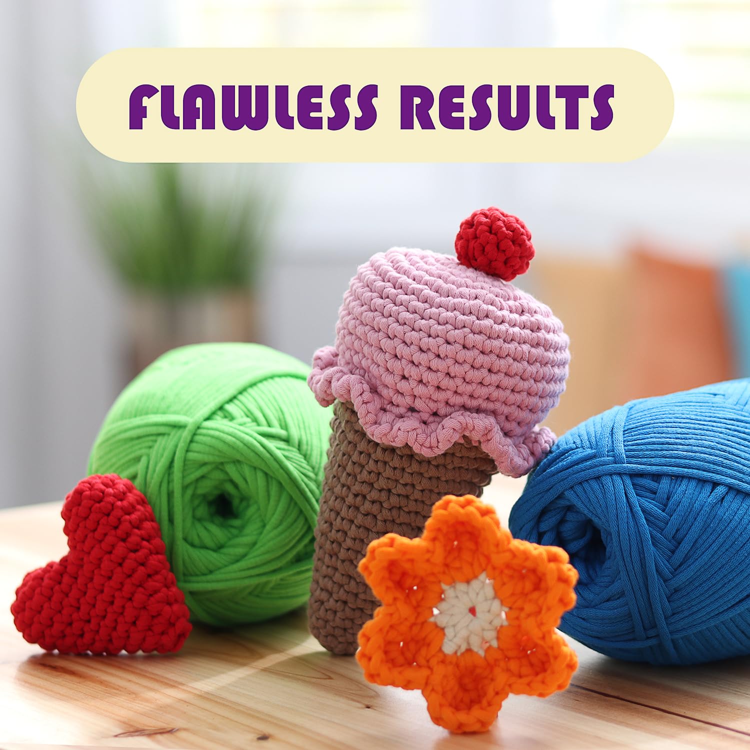 Soft Yarn for Crocheting – Crochet & Knitting Yarn, Beginner Yarn with Easy-to-See Stitches, 12 x 50g - 1200 Yards Amigurumi Yarn, Cotton-Nylon Blend Tshirt Yarn for Crocheting, Worsted Weight Yarn 4