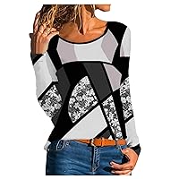 Patchwork Long Sleeve for Womens Tops Color Block T Shirt Casual Round Neck T-Shirt Loose Fit Blouse Tunic Tee Pullover