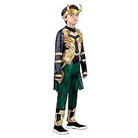 MARVEL Loki Youth Costume - Padded Jumpsuit with Detachable Cape and Plastic Headpiece