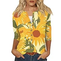 Ladies Tops and Blouses, Women's Casual 3/4 Sleeve Loose T Shirt Cardigan Business Shirts Summer, S XXXL