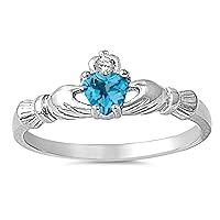 CHOOSE YOUR COLOR Sterling Silver Claddagh Heart Promise Ring