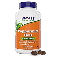 NOW Peppermint Gels with Ginger Oil and Fennel Oil, 150 Softgels, Enteric Coated