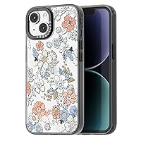 Compatible for iPhone 15 Case Cute Aesthetic - Durable Fashion Funny Phone Case - Girly Lovely Flower Pattern Print Cover Design for Woman Girl 6.1 inches Black