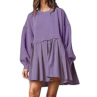 Fall Dresses for Women Oversized Neck Long Sleeve Sweatshirt Dress Patchwork Pullover Tops Sweatshirt Dress