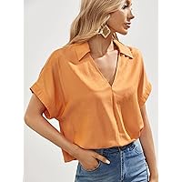 Womens Summer Tops Solid Batwing Sleeve Top (Color : Orange, Size : X-Small)