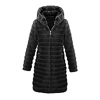 RISISSIDA Women Faux Fur Long Fuzzy Fur Jacket Hooded Spring Fall Winter Fashion,Thermal Zip Up Coat