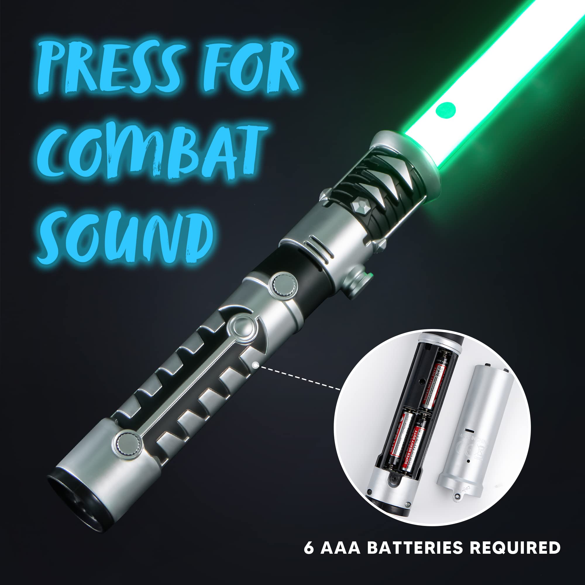 JOYIN 2-in-1 Light Up Saber, Sword for Kids, LED Dual Laser Swords Set with FX Sound (Motion Sensitive) and Realistic Sliver Handle for Fighters and Warriors, New Years Eve Party Supplies Boys Stuff