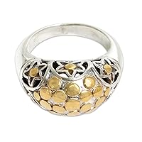 NOVICA Artisan Handmade 18k Gold Accent .925 Sterling Silver Dome Ring with Domed Indonesia Star 'Nebula'