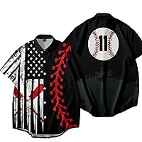 Men's Baseball Button Down Shirts 4th of July American Flag Short Sleeve Shirts Mens Hawaiian Shirt Mens Retro Bowling Shirts