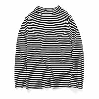 Little Boys Girls Kids Yarn Dyed Striped Long Sleeve T-Shirt Black Unisex Babys Thermal Tops Long Sleeve Tee Autumn and Winter Baselayer Warm Undershirt 3-7Years(3T), 3-4
