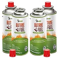 Chef Butane Fuel Canister, 8 oz Butane Cylinder, Pure Refined Butane Gas for Camping Stove - 4 Cans
