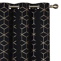Deconovo Blackout Curtains Gold Diamond Foil Print Room Darkening Thermal Insulated Sun Blocking Grommet Curtain Panels for Living Room Black, 42W x 63L Inch, 1 Pair