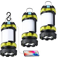 3 Pack Camping Lantern, Outdoor Led Camping Lantern, Rechargeable Flashlights with 1000LM, 6 Modes, 4000mAh Power Bank, IPX5 Waterproof Portable Emergency Camping Light for Hurricane Survival Hiking