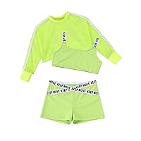 Kids Girls 3pcs Summer Sports Suit Net Blouse Tank Top with Boyshorts Hip Hop Dance Costume
