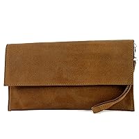 Modamoda de - ital. Leather bag Clutch Underarm bag Evening bag City bag suede T151, Colour:cognac