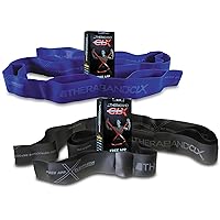 THERABAND CLX Resistance Band with Loops, 2 Pack Fitness Band for Home Exercise and Workouts, Portable Workout, Functionality for Athletes, 5’ Consecutive Loops, 2-Pack Medium Intensity Blue-Black