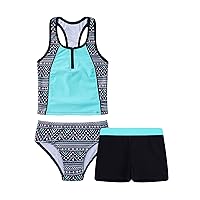 Kids Girls 3 Pieces Tankini Swimsuits Summer Swimming Top with Briefs/Trunks Bottoms Set