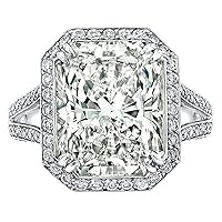 VVS1 Huge Radiant Cut Near White Moissanite Solitaire Engagement Silver Plated Ring Near White Color Size 7
