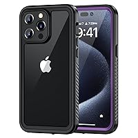 Lanhiem for iPhone 15 Pro Case, IP68 Waterproof Dustproof Shockproof Cases with Built-in Screen Protector, Full Body Sealed Protective Front and Back Cover for iPhone 15 Pro - 6.1 inch (Purple)