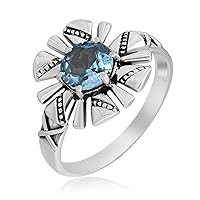 Natural Blue Topaz 925 Sterling Silver Elegant Statement Ring Jewellery for Women & Girls
