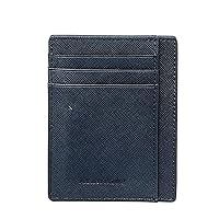 Western Genuine Leather Plain Front Pocket Credit Card Slim Wallet RFID in 4 Colors (Blue)