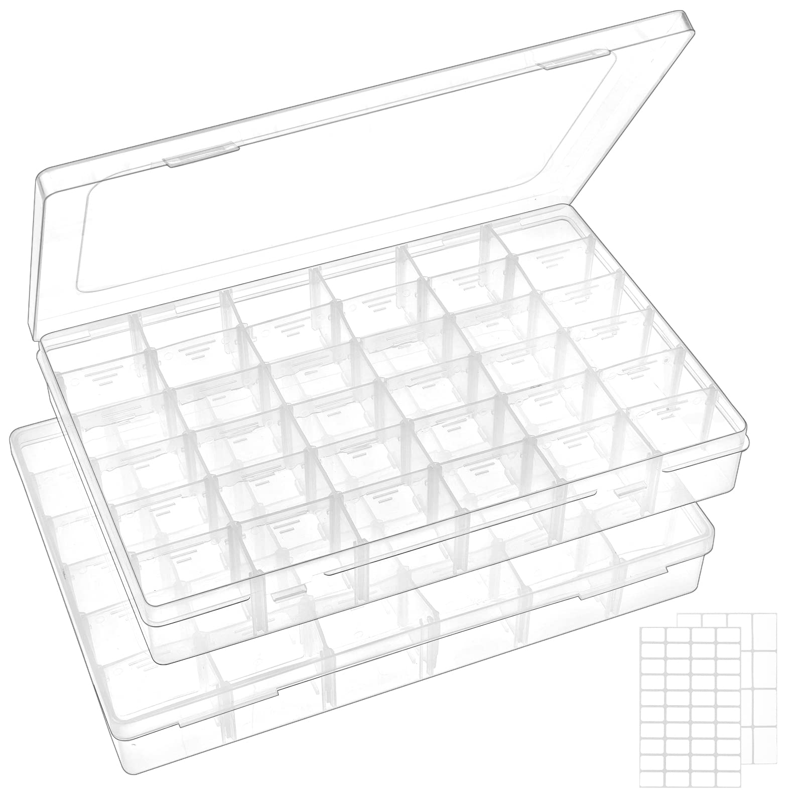 Buy QUEFE 2 Pack 36 Grids Clear Plastic Organizer Storage Box Container,  Craft Storage with Adjustable Dividers for Beads, Art DIY, Crafts, Jewelry,  Fishing Tackle with Label Stickers
