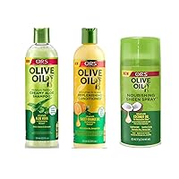 ORS Olive Oil Moisture Restore Creamy Aloe Shampoo - Strengthen & Nourish Replenishing Conditioner - Nourishing Sheen Spray - Bundle