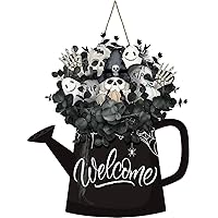 Halloween Welcome Sign Wood Decorations Halloween Skeleton Front Door Decor Halloween Hanging Welcome Sign for Porch Wall Window Farmhouse Party Wall Decor Outdoor