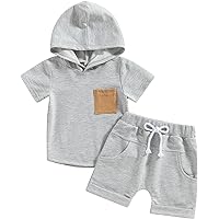Baby Boy Girl Clothes Summer Short Sleeve Hooded T Shirt Tops Drawstring Short Pants Outfit Toddlers Clothes Set