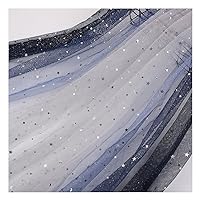 57 x 39 Inch Glitter Tulle Fabric Rolls Stars and Moon Sequin Tulle Gauze Mesh Fabric for DIY Sewing Wedding Dress Tutu Skirt Background, Navy Blue