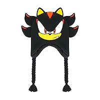 Shadow The Hedgehog Beanie Hat, Sonic The Hedgehog Peruvian Winter Knit Cap with 3D Ears and Tassels, Black, One Size