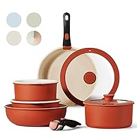 CAROTE 11pcs Pots and Pans Set, Nonstick Cookware Set Detachable Handle, Induction Kitchen Cookware Sets Non Stick with Removable Handle, RV Cookware Set, Oven Safe, Red