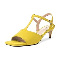 Womens Buckle Solid Party Square Toe Cute Suede T Strap Kitten Low Heel Sandals 2 Inch