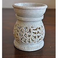 Essential Oil Diffuser Burner Warmer With Tea Light Holder For Aromatherapy Artisan Handcarved Soapstone 3 With Intricate Elegant Tendril Openwork