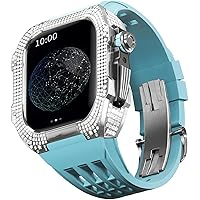 Luxury Titanium Metal Watch Case+Fluoride Rubber Watch Band Modification Kit，For Apple Watch Series 8 7 6 4 SE 5 44mm 45mm Metal Case Rubber Strap Replacement