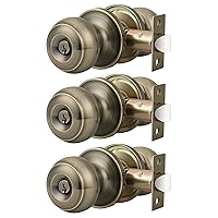 Probrico Entrance Door Knobs Door Lock Keyed Alike Lockset Antique Brass Same Key Round Ball Entry Door Knobs Pack of 3