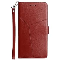 XYX Wallet Case Compatible with Xiaomi Redmi 9A, Solid Color Shaped Leather Wallet Flip Folio Case with Wrist Strap for Redmi 9A, Brown