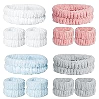 12 Pieces Spa Facial Headband Women Makeup Headband Girls Washing Face Headband Soft Microfiber Spa Wrist Washband Ladies Spa Hair Wraps for Washing Face Shower Makeup Bath (Pink, White, Blue, Grey)