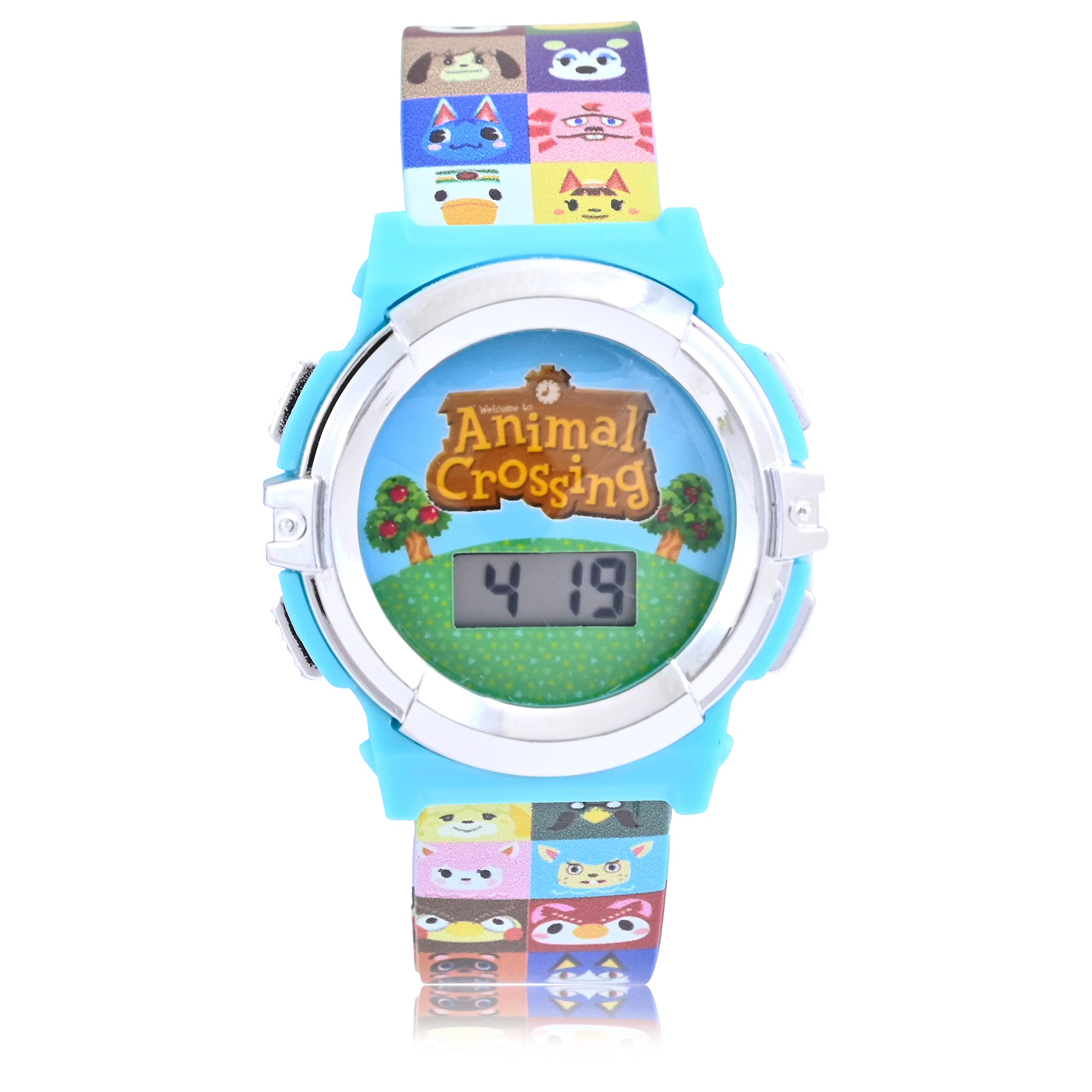 Accutime Animal Crossing Kids Digital Watch - LED Flashing Lights, LCD Watch Display, Kids, Girls Or Boys Watch, Plastic Strap in Multi Color Band (Model: ANC4003AZ)