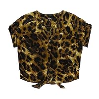 XOXO Womens Slouch Leopard Button Down Blouse