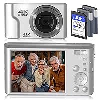 Digital Camera, Saneen 4k Vlogging YouTube Cameras for Photography, 48MP Small Point and Shoot Digital Camera with 32GB SD Card for Beginners,Kids and Teens,Include 2 Rechargeable Batteries-Silver