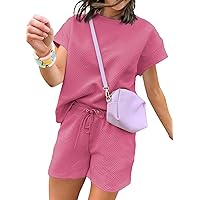 Dokotoo Women's 2 Piece Outfits Sweatsuit Casual Short Sleeve Pullover Tops and Drawstring Shorts Pants Lounge Sets