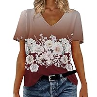 Lips Off The Shoulder Tops for Women Womens Summer Casual V Neck T Shirt Solid Color Loose Top Basic Short SLE