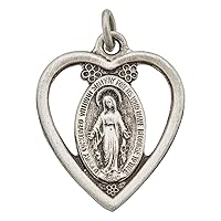 Sterling Silver Rhodium Oxidized Vintage 18x23mm Heart Virgin Mary Pendant