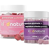 Kind Nature Potassium & Magnesium Gummies for Adults & Kids - Potassium Supplement 500mg & 1000mg Magnesium Citrate & 400mg Magnesium Glycinate Chewable Gummies