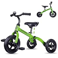 YGJT 3 in 1 Tricycle for Toddlers Age 2-5 Years Old, Folding Kids Balance Bikes with Adjustable Seat and Removable Pedal, Ride-on Toys for Infant, Gift for Baby Boys Girls Birthday(Green)