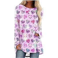 Valentine's Day T Shirt Women Colorful Love Heart Printed Graphic Tees Long Sleeve Tops Flowy Tunics to Wear with Legging