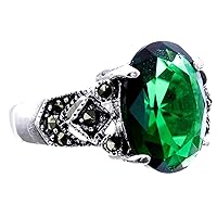 Windalf Vintage Bohemia ANÂCIA Ring 12 mm Green Emerald Costume Jewellery Ring 925 Sterling Silver, Fabric, Cubic Zirconia