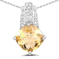 2.68 Carat Genuine Citrine and White Topaz .925 Sterling Silver Pendant