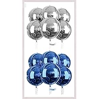 PartyWoo Silver Foil Balloons 6 pcs and Blue Foil Balloons 6 pcs